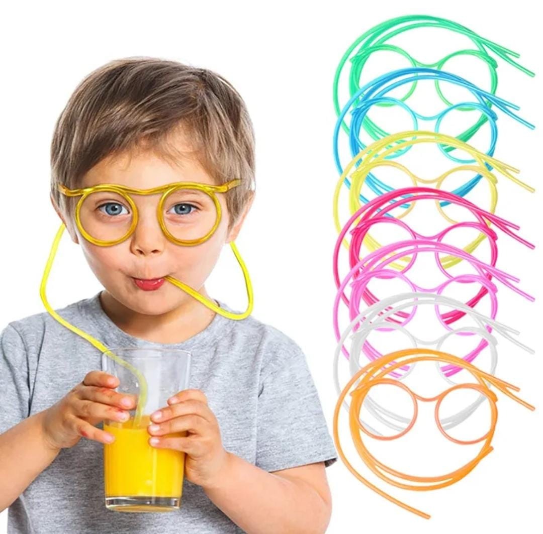 Funny Silly Straw Glasses for Kids & Adults – Flexible Drinking Straw Party Glasses (Random Colors)