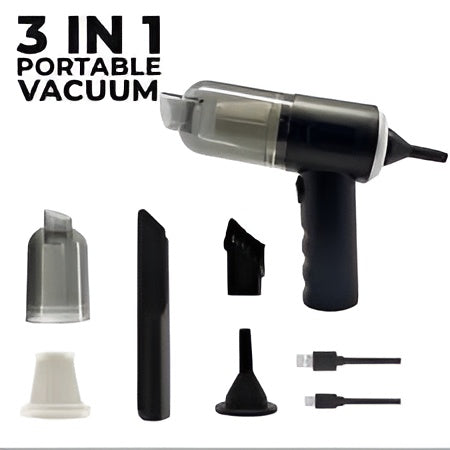 3-in-1 Portable Wireless Vacuum Cleaner – High Power Suction, Air Pump & Air Duster