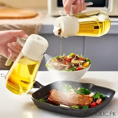 2-in-1 Oil Spray Bottle – Adjustable Mist & Pour Dispenser, Leak-Proof Glass for Cooking